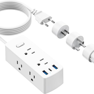 European Travel Plug Adapter, Olcorife Universal Travel Adapter for EU UK US AUS, 6 Outlets 3 USB Ports with 5ft Extension Cord, International Power Adapter for US to Europe UK AUS